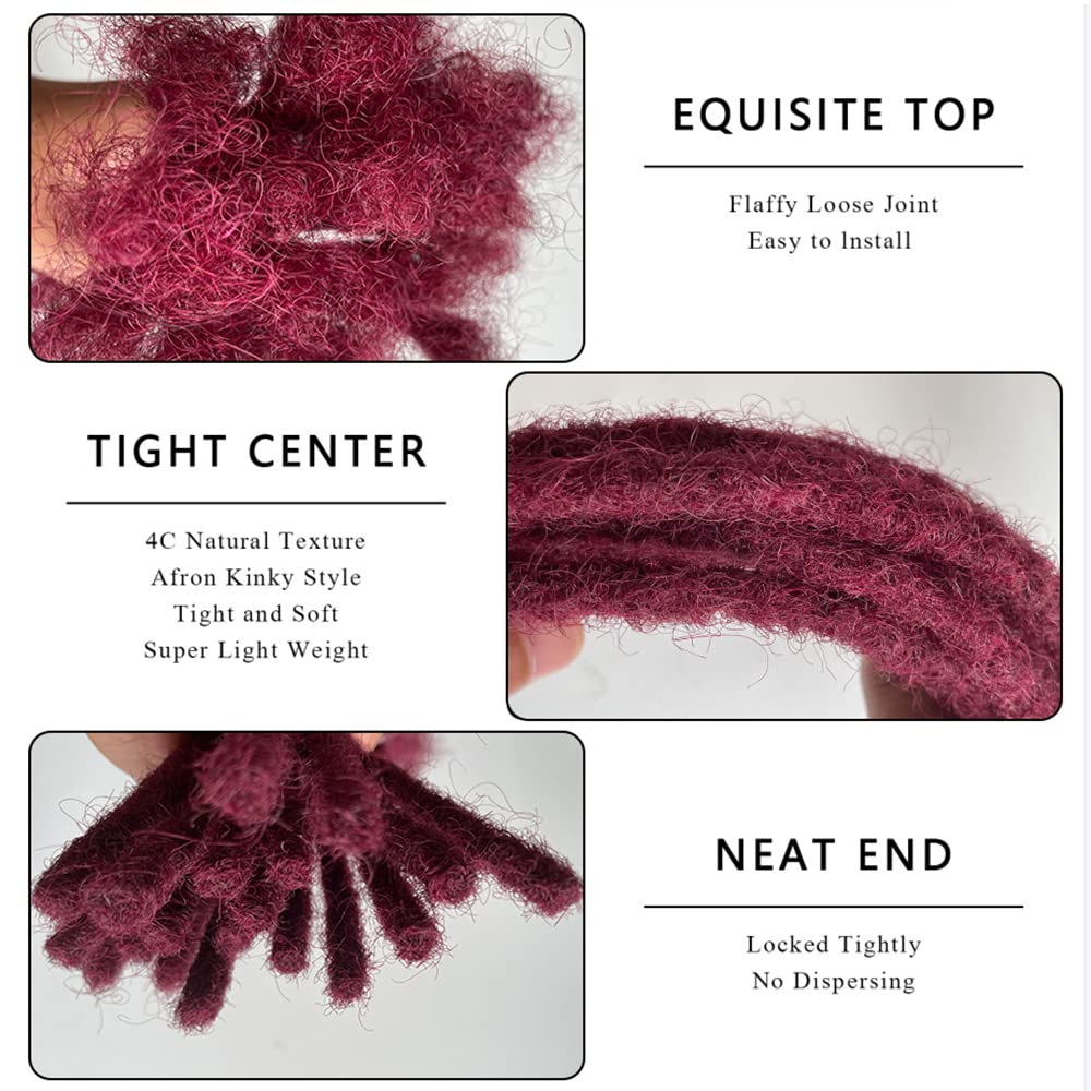 Burgundy Human Hair Dreadlock Extensions - 8 Inch 30 Strands 0.6cm Thickness 100% Handmade for Men Women & Kids | Can Be Dyed Bleached & Curled | Perfect for Protective Styles & Natural Hair Care