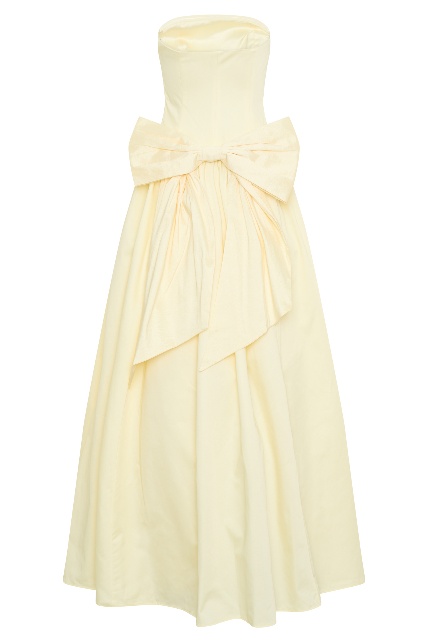 Elegant Strapless Bow Maxi Dress in Lemon Yellow - Perfect for Summer Weddings, Beach Vacations & Evening Parties