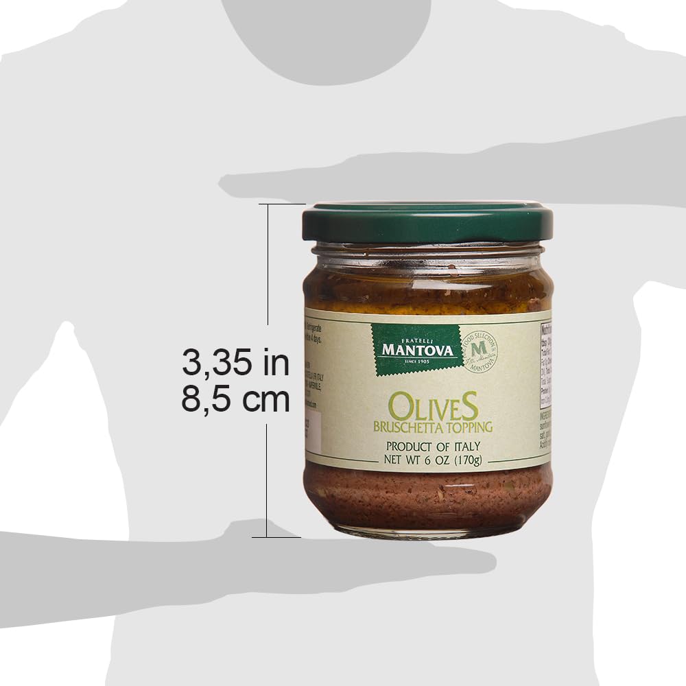 Mantova Premium Bruschetta Topping with Olives, 6 Ounce (Pack of 6) – Perfect for Italian Appetizers, Bread Spreads & Party Platters