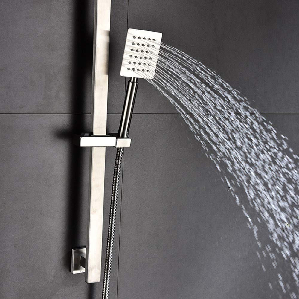 Premium 304 Stainless Steel Square Shower Bracket Set with Adjustable Lifting Rod - Luxury Hot/Cold Water Faucet & Fixed Showerhead - Perfect for Modern Bathroom & Spa Experience