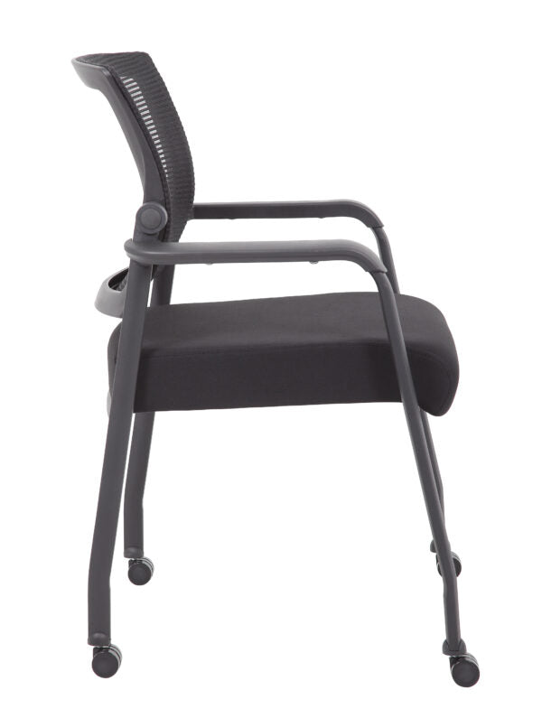 Boss Linear Mesh 4-Legged Guest Chair with Casters B6889R Black - Ergonomic Office Chair for Conference Rooms & Reception Areas