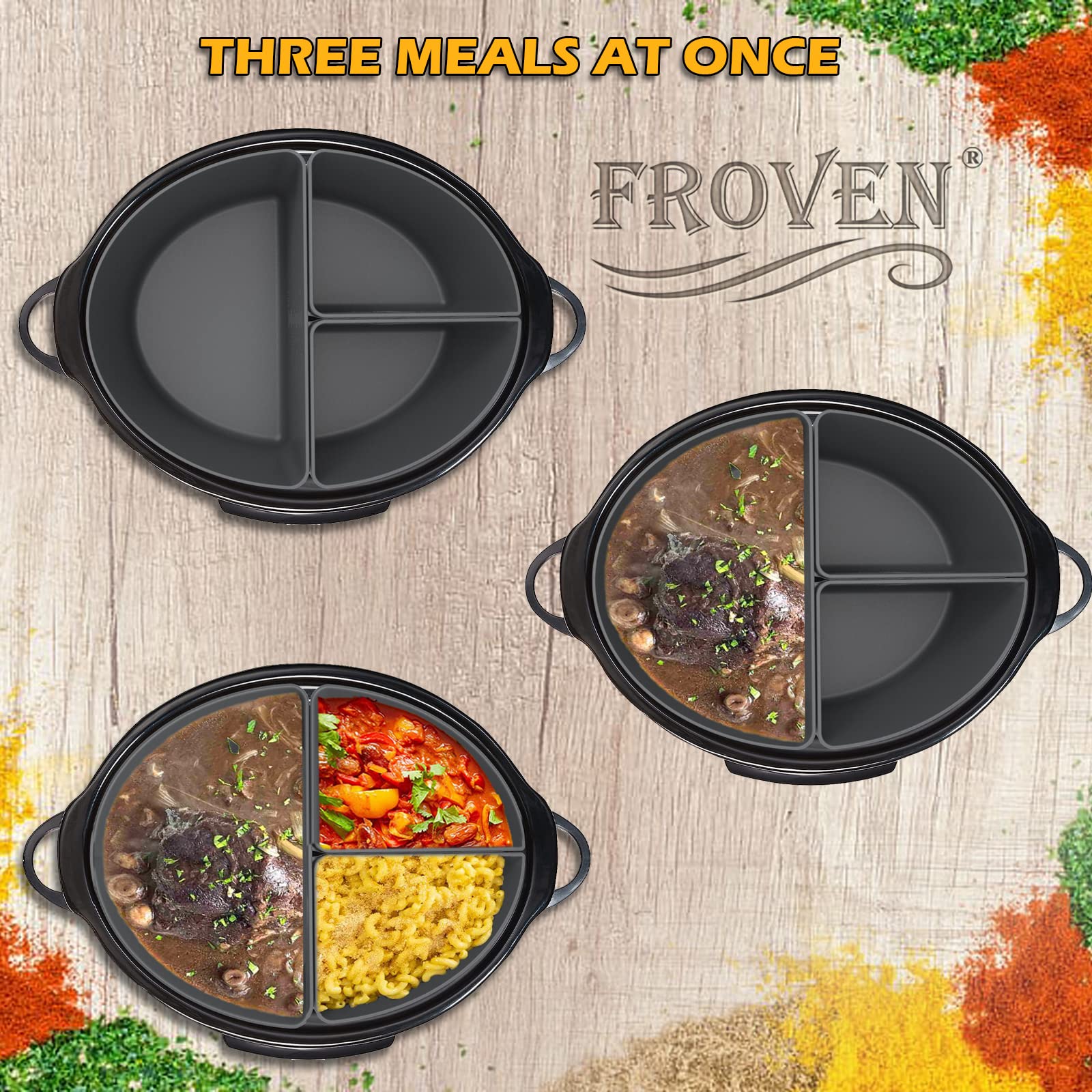 6 Quart Silicone Slow Cooker Divider Liners Oval - Thickened, Weighted & Sturdy Reusable Crockpot Inserts for Most 6 Qt Slow Cookers | Leakproof & Dishwasher Safe | Perfect for Meal Prep, Leftovers & Party Serving
