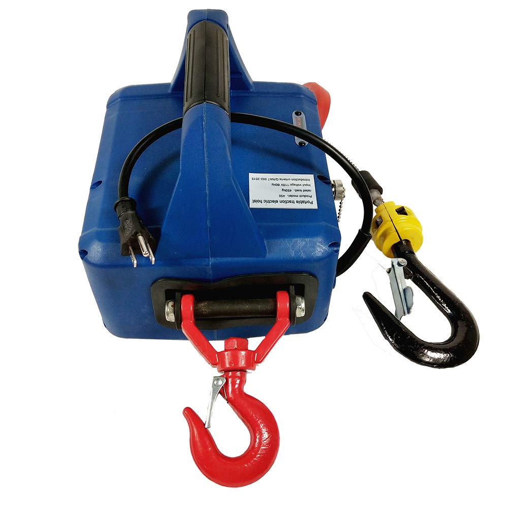 TECHTONGDA 110V Electric Hoist Winch with 26ft Wire Rope, 992lbs Capacity & Overload Protection - Perfect for Garage, Warehouse, Construction & DIY Lifting Projects