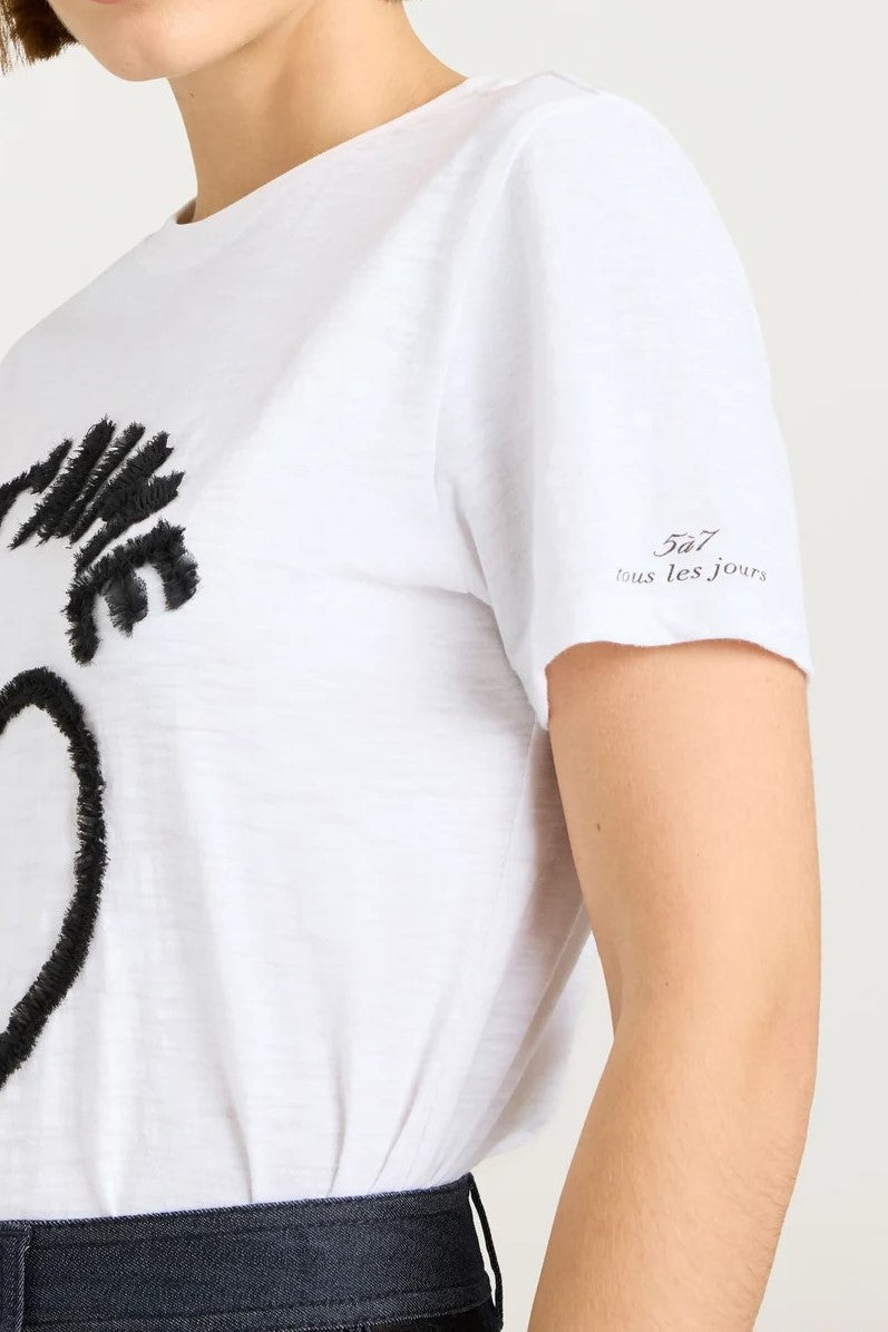 Cinq A Sept Textured Je T'aime Tee - Women's French-Inspired Graphic T-Shirt | Casual Chic Top for Date Night & Weekend Outfits