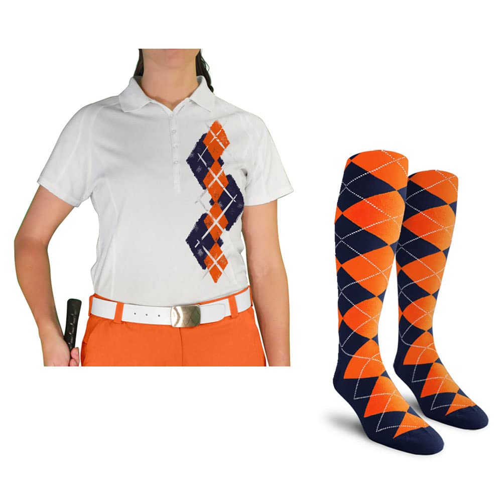 Dry Fit Short Sleeve Graphic Golf Polo Shirt with Socks for Women - Breathable Moisture-Wicking Performance Top - Argyle Paradise (AA-ZZ) | Perfect for Golf, Tennis & Casual Summer Outfits