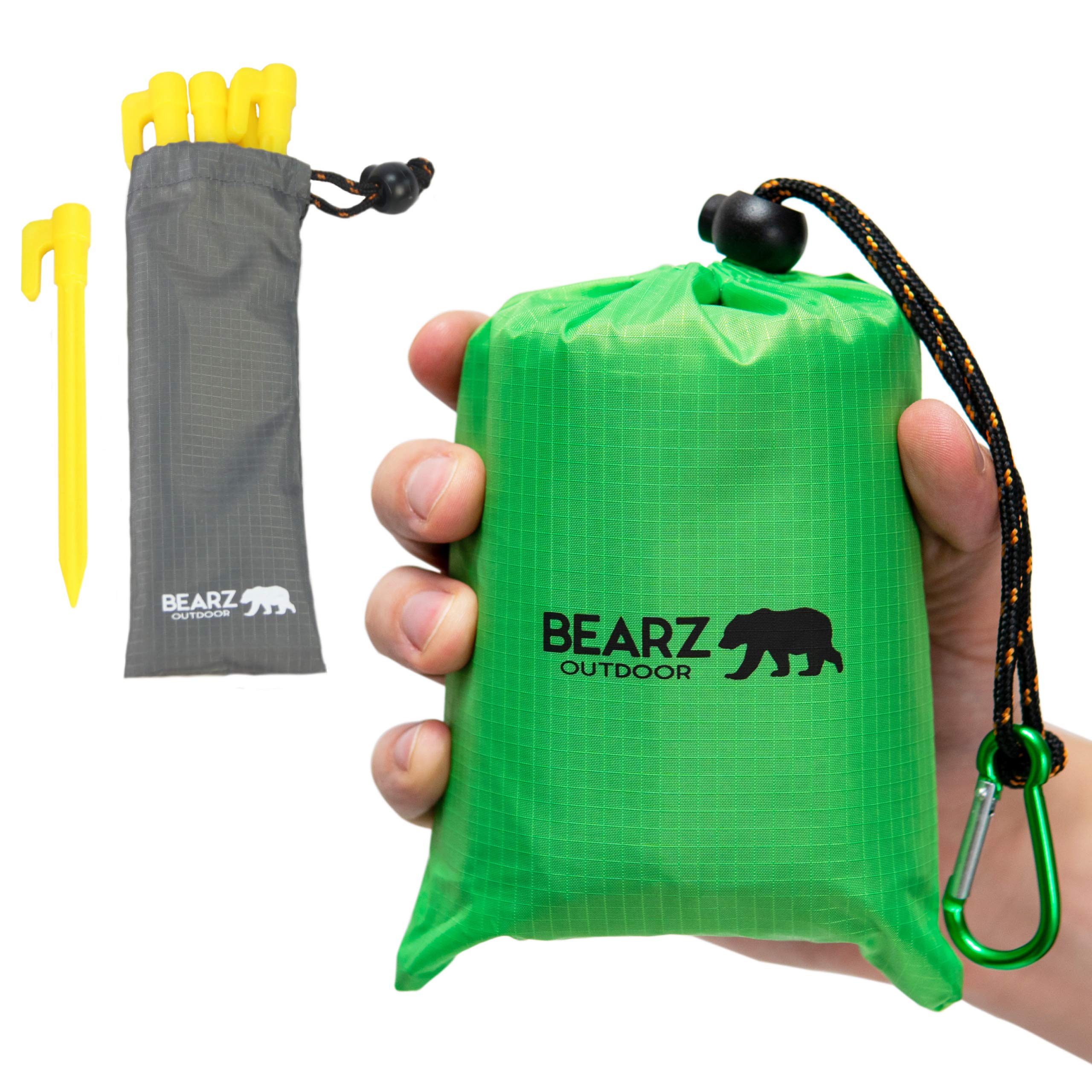Waterproof Portable Pocket Blanket for Beach, Camping & Picnic - Lightweight Travel Blanket with Stakes - Outdoor Picnic Mat for Park, Hiking & Backpacking (Green)