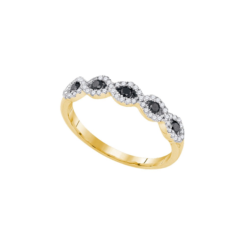 Dazzlingrock Collection 10K Yellow Gold Round Black Diamond Ring for Women - 1/3 Carat Total Weight (ctw) - Elegant Jewelry Gift for Anniversary, Engagement & Special Occasions
