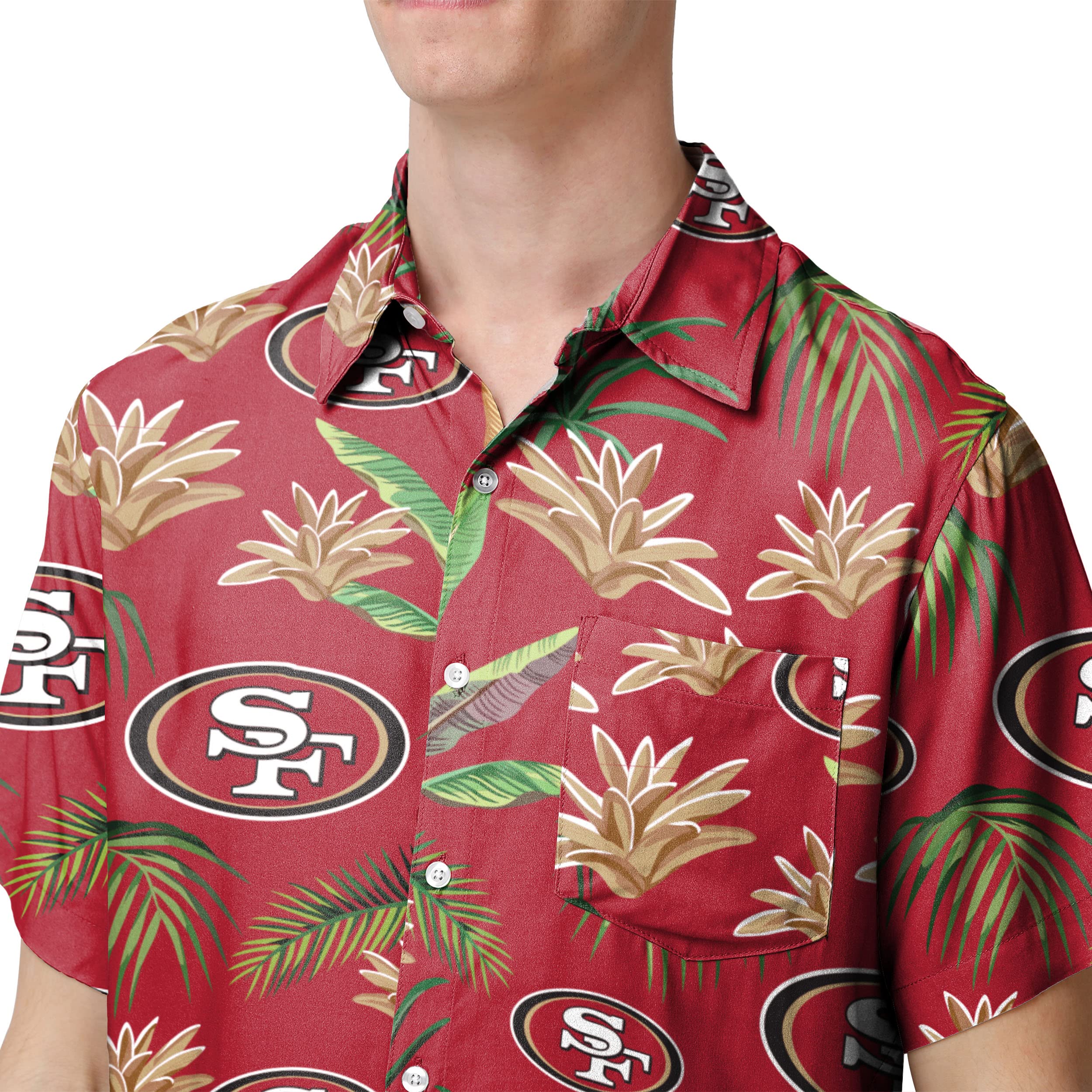 NFL Men's Team Logo Floral Aloha Tropical Button-Up Shirt - Hawaiian Style Casual Wear for Beach, Summer Parties & Football Games