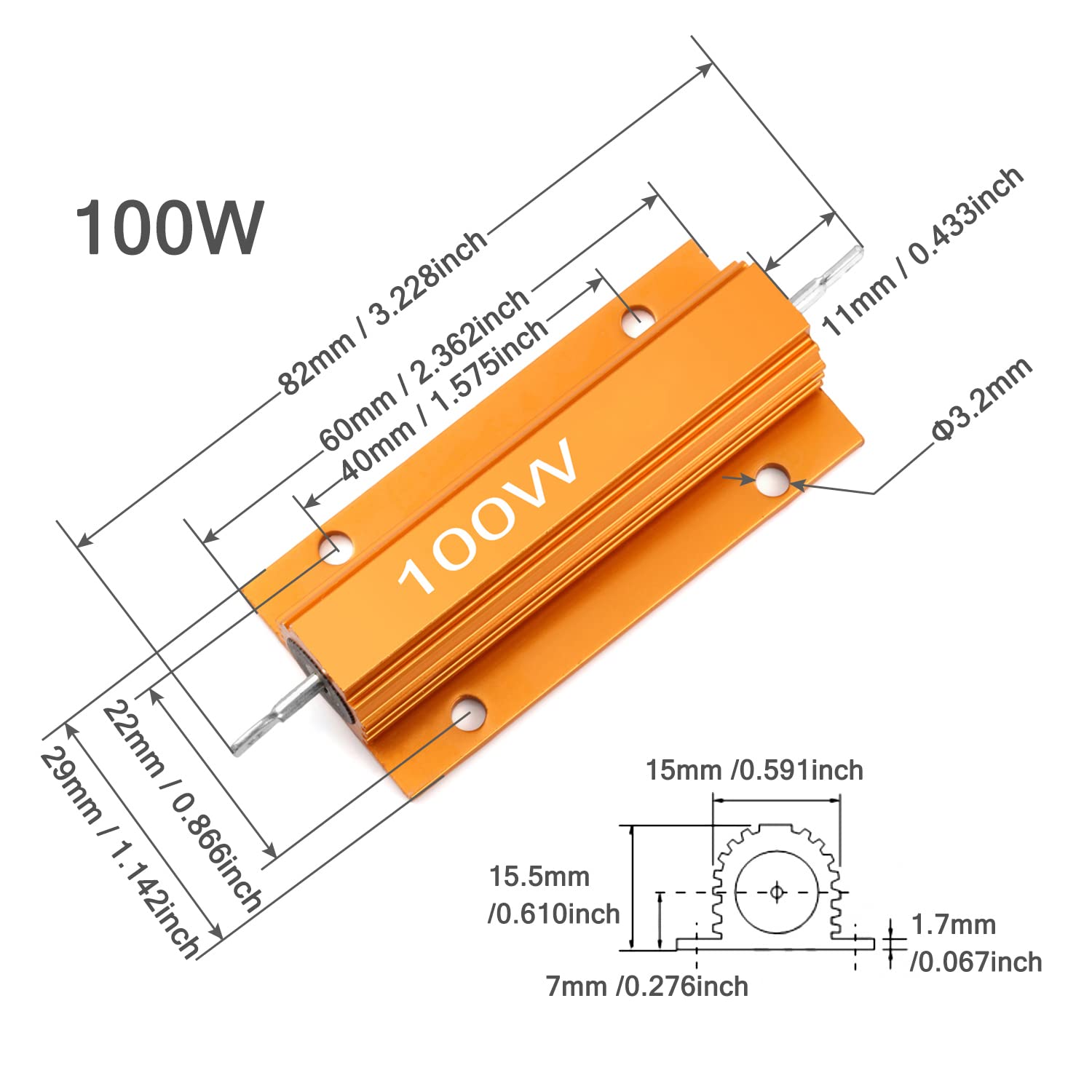 Chanzon 2pcs 100W 0.5 Ohm Wirewound Aluminum Shell Resistor ±5% Tolerance 0.5R RoHS Certified for Power Supplies, Audio Amplifiers, and Industrial Equipment