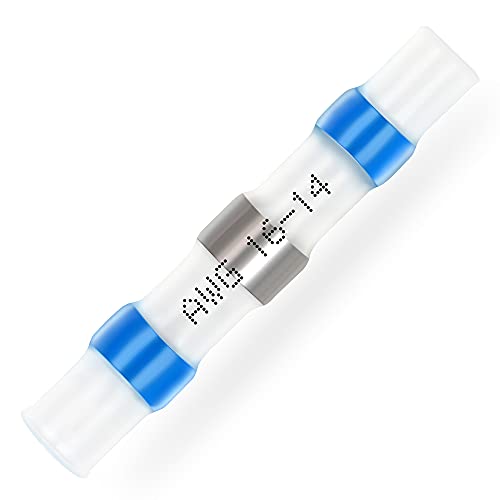 100PCS Blue Solder Seal Wire Connectors AWG16-14 - Haisstronica Marine Grade Waterproof Heat Shrink Butt Connectors for Electrical Wiring - Insulated Splice Connectors for Automotive, Marine & Outdoor Applications