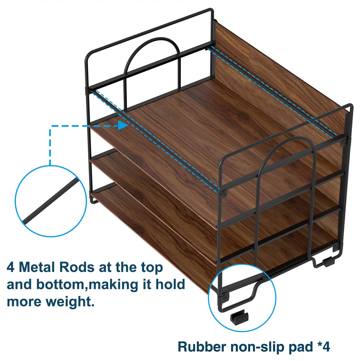 LUCYCAZ 4-Tier Wood and Metal Paper Organizer for Desk - Black File Tray for Office, Home & School Use - Perfect for Bills, Documents, Notebooks and Mail Organization