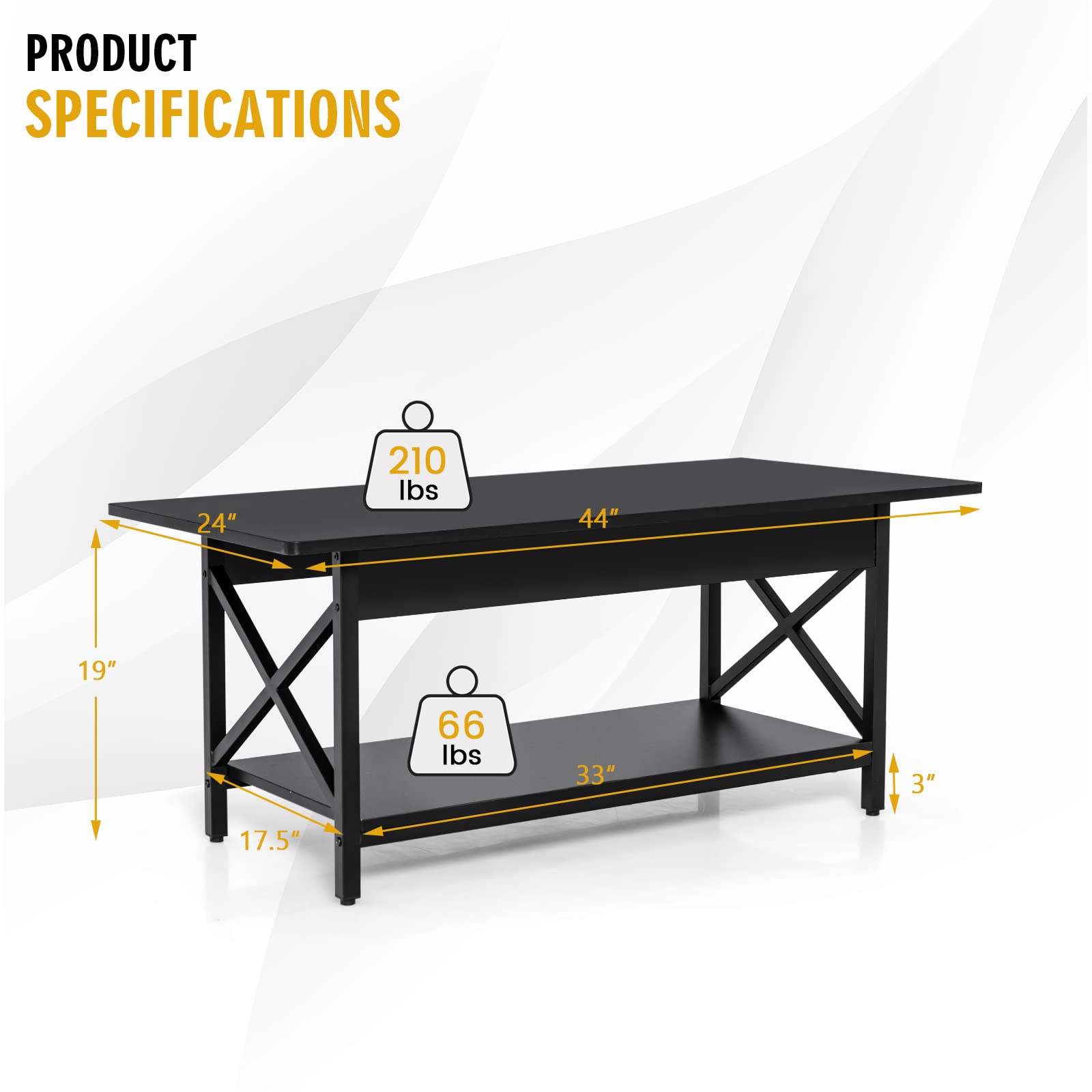 COSTWAY 2-Tier Industrial Coffee Table with Storage Shelf - X-Shape Steel Frame & Wood Top - Rectangle Sofa Side Table for Living Room, Home Office - Black | Perfect for Small Spaces, Coffee Shops & Modern Home Decor
