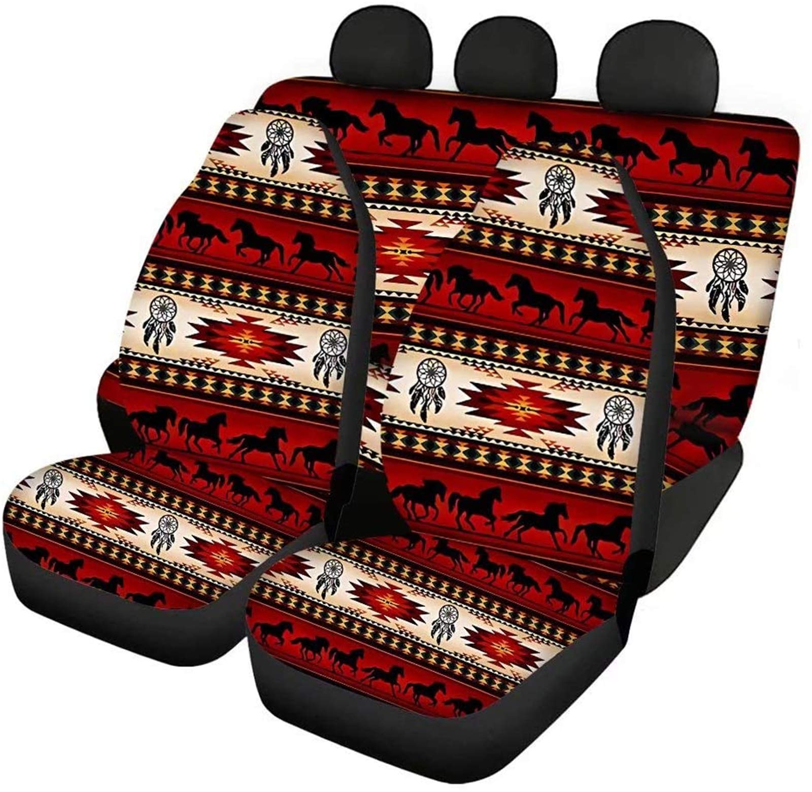 Advocator Aztec Horse Car Seat Protector - Heavy Duty Anti-Slip Back Seat Cover Set of 4 for Cars, Trucks & SUVs | Universal Fit for Sedans & Vehicles | Perfect for Pet Owners, Kids & Road Trips