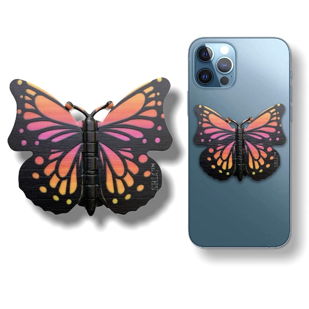 SRLC Cute Butterfly Phone Grip Socket - Collapsible Stand & Holder for All Smartphones & Cases (Vermilion) - Perfect for Hands-Free Viewing, Selfies & Secure Grip