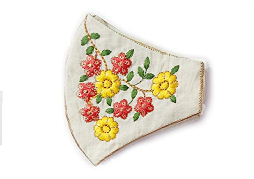 KPS Pure Cotton Multicolor Hand Embroidered Reusable Washable Face Mask - Pack of 2 for Wedding Couples, Party, Travel & Daily Protection