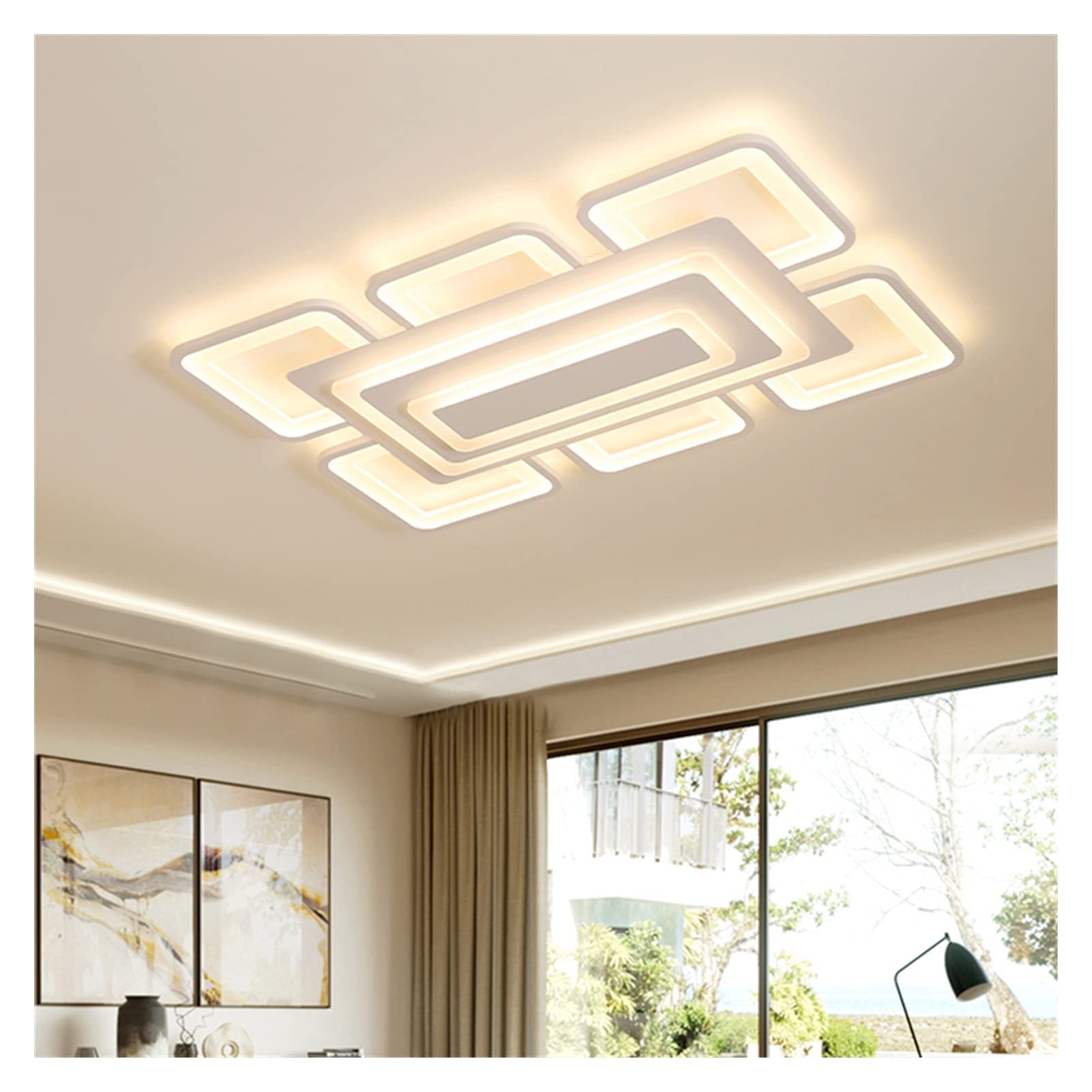 Modern LED Ceiling Pendant Light - Dimmable Black Square/Rectangle Chandelier with Remote Control for Living Room, Bedroom, Kitchen & Loft | Energy-Efficient Home Lighting Solution