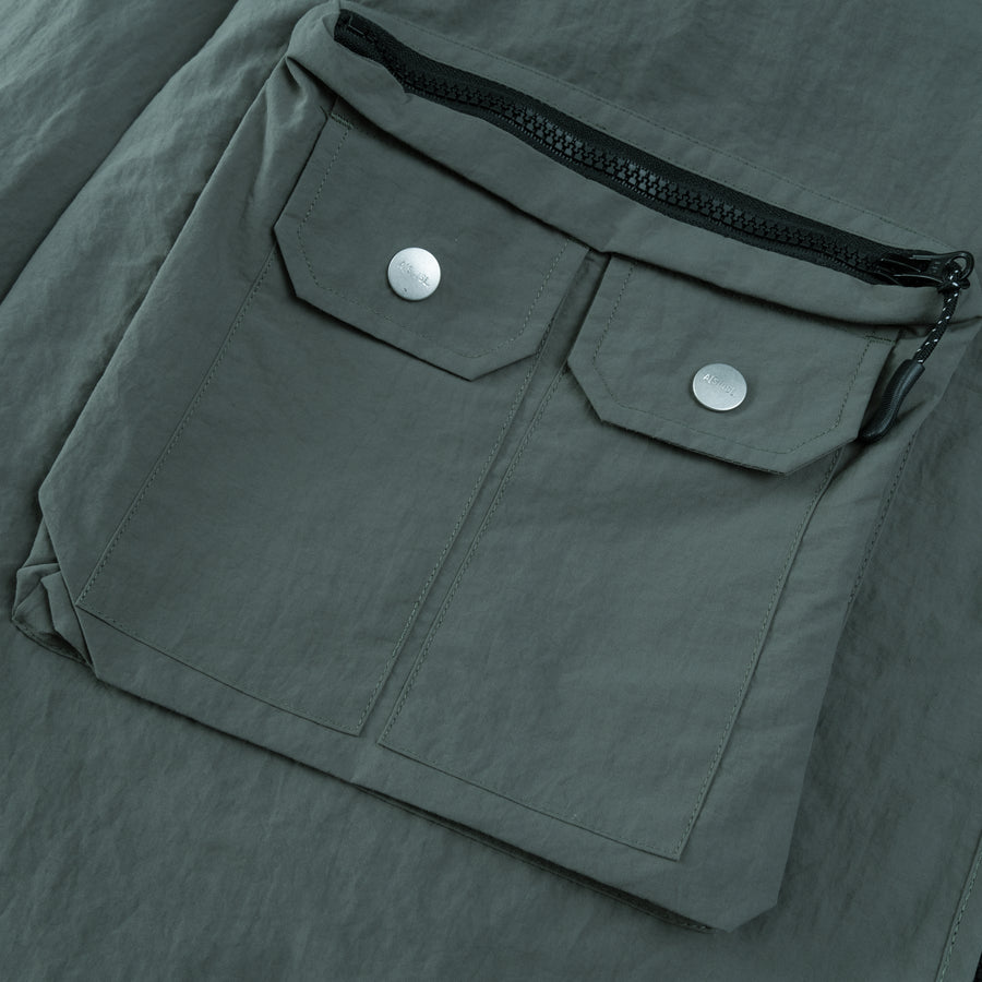 ASUSL Nylon Zipper Pocket Jacket - Lightweight Waterproof Windbreaker for Outdoor Hiking, Camping & Travel - Forest Green