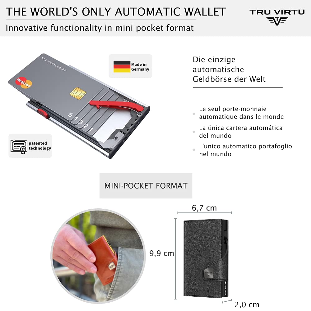 Premium Tru Virtu Coin Pocket Wallet - Genuine Nappa Leather (Black) - Slim & Stylish for Everyday Use, Travel, and Business
