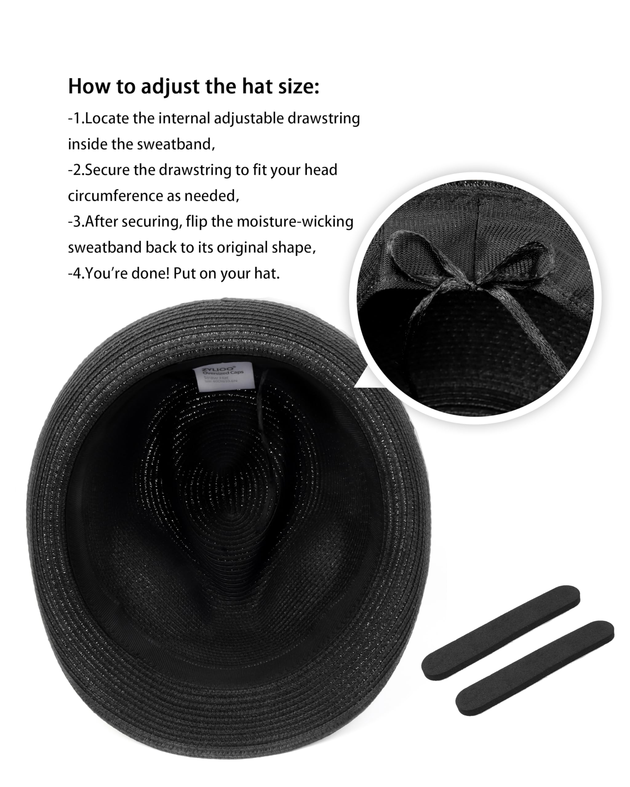 Zylioo XXL Oversize Straw Trilby Hat for Men & Women - Big and Tall Short Brim Fedora Hat - Roll Up Summer Cuban Hat - Beach, Vacation, Outdoor Party, Wedding Accessory