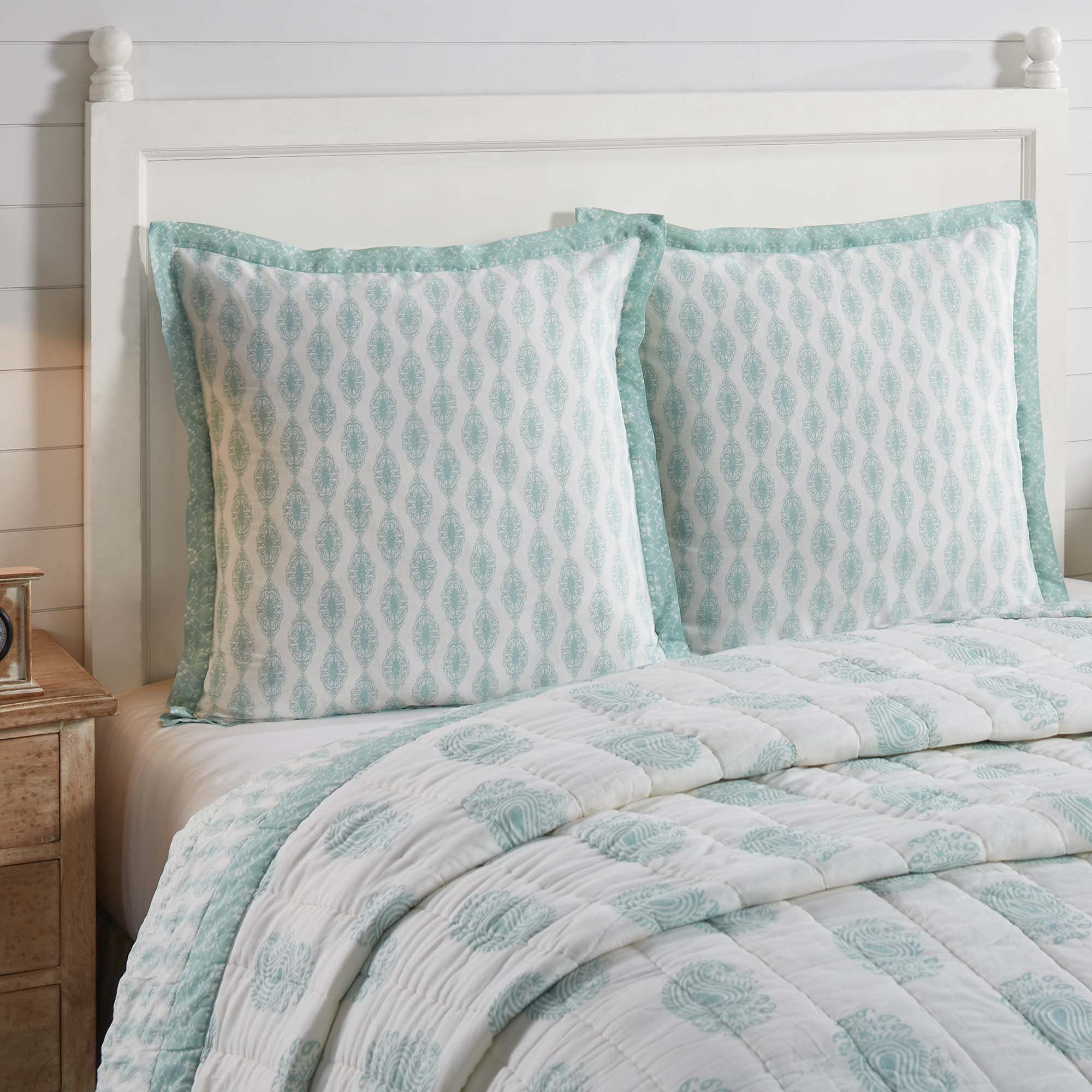 VHC Brands Avani Sea Glass Green Boho Farmhouse Euro Sham Pillow Cover 26x27 - Coastal Chic Decor for Bedroom, Living Room & Guest House