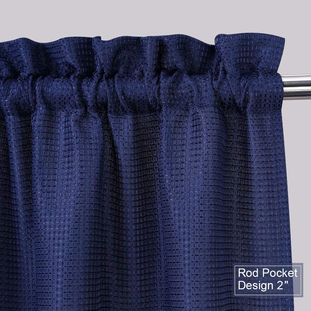 Waterproof Waffle Woven Half Window Curtains for Bathroom & Kitchen - Navy Blue Set of 2 (30