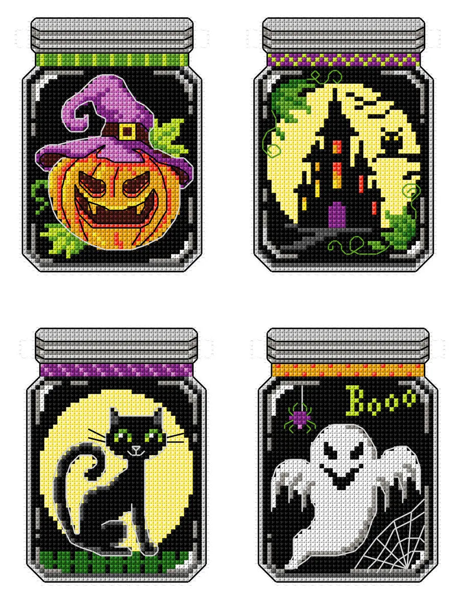 Halloween Jugs 170CS Counted Cross Stitch Kit - Complete Embroidery Set for DIY Halloween Decorations, Perfect for Home Decor, Gifts & Craft Projects