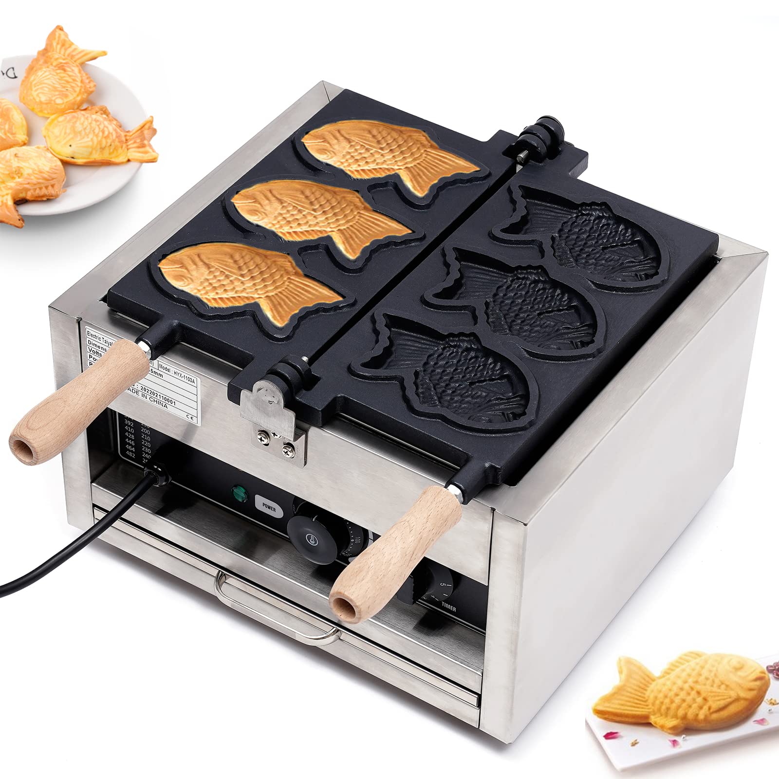 3-Piece Fish-Shaped Waffle Maker Set - Non-Stick Japanese Taiyaki Machine, 110V Electric Corn Dog & Hot Dog Waffle Iron for Home & Commercial Use - Perfect for Breakfast, Snacks, Parties & Street Food Business
