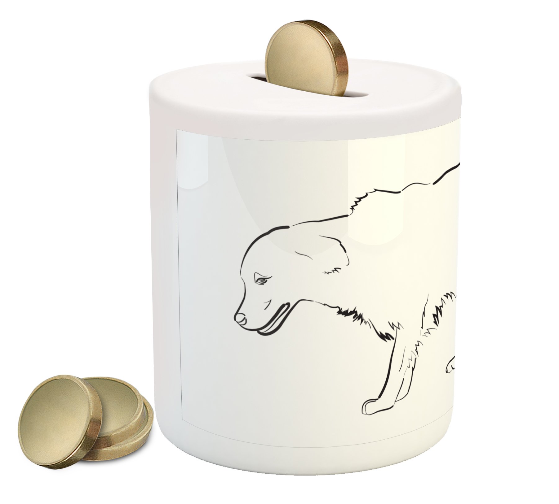 Ambesonne Golden Retriever Ceramic Piggy Bank - Sketch Art Dog Design Money Box for Cash Savings | Perfect Gift for Pet Lovers & Home Decor | Black and White Printed Coin Bank for Kids & Adults