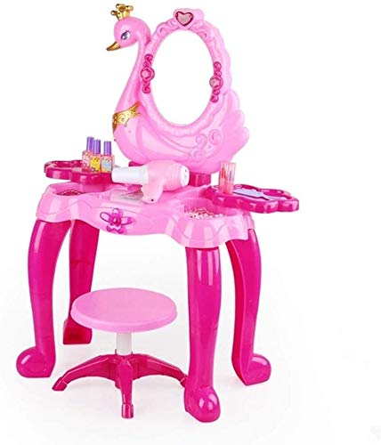 LLNN Simple and Stylish Makeup Vanity Set with Mirror & Hair Dryer - Electric Salon Pretend Play Dress Up Table for Girls Bedroom, Kids Room Decor & Villa Furniture - Perfect for Birthday Gifts, Role Play Activities & Home Decor
