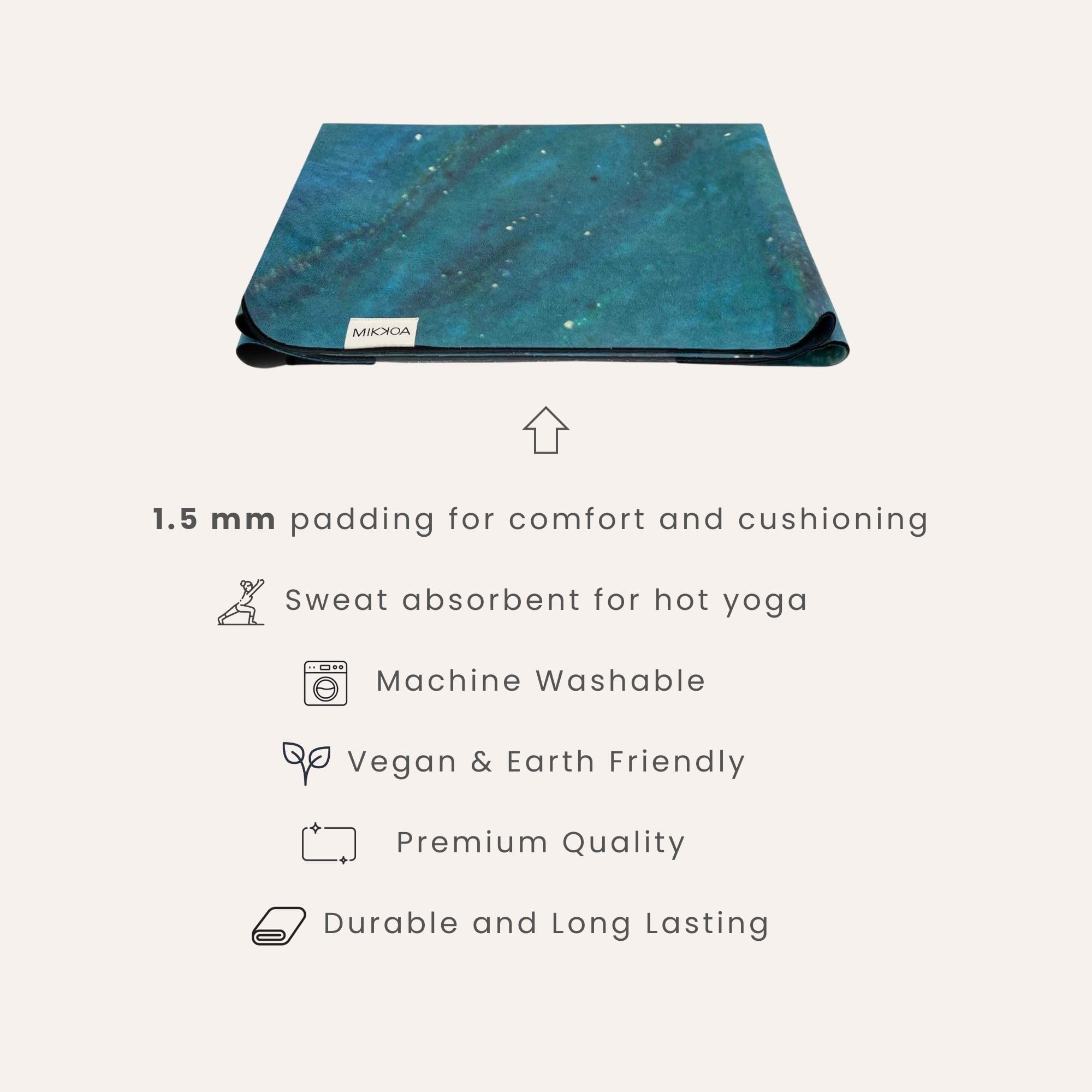 Eco-Friendly Travel Yoga Mat 1.5mm - Foldable & Lightweight Exercise Mat for Yoga, Pilates, Gym, Backpacking & Outdoor Activities | Machine Washable | Perfect for Travel, Yoga Retreats & Home Workouts