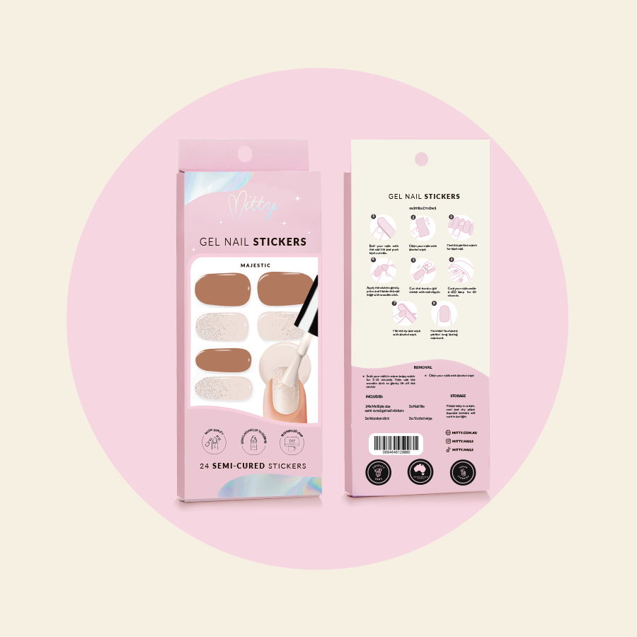 Mitty Semi Cured Gel Nail Stickers - Majestic Collection | Easy DIY Gel Nails at Home for Salon-Quality Manicures | Perfect for Parties, Weddings & Special Occasions