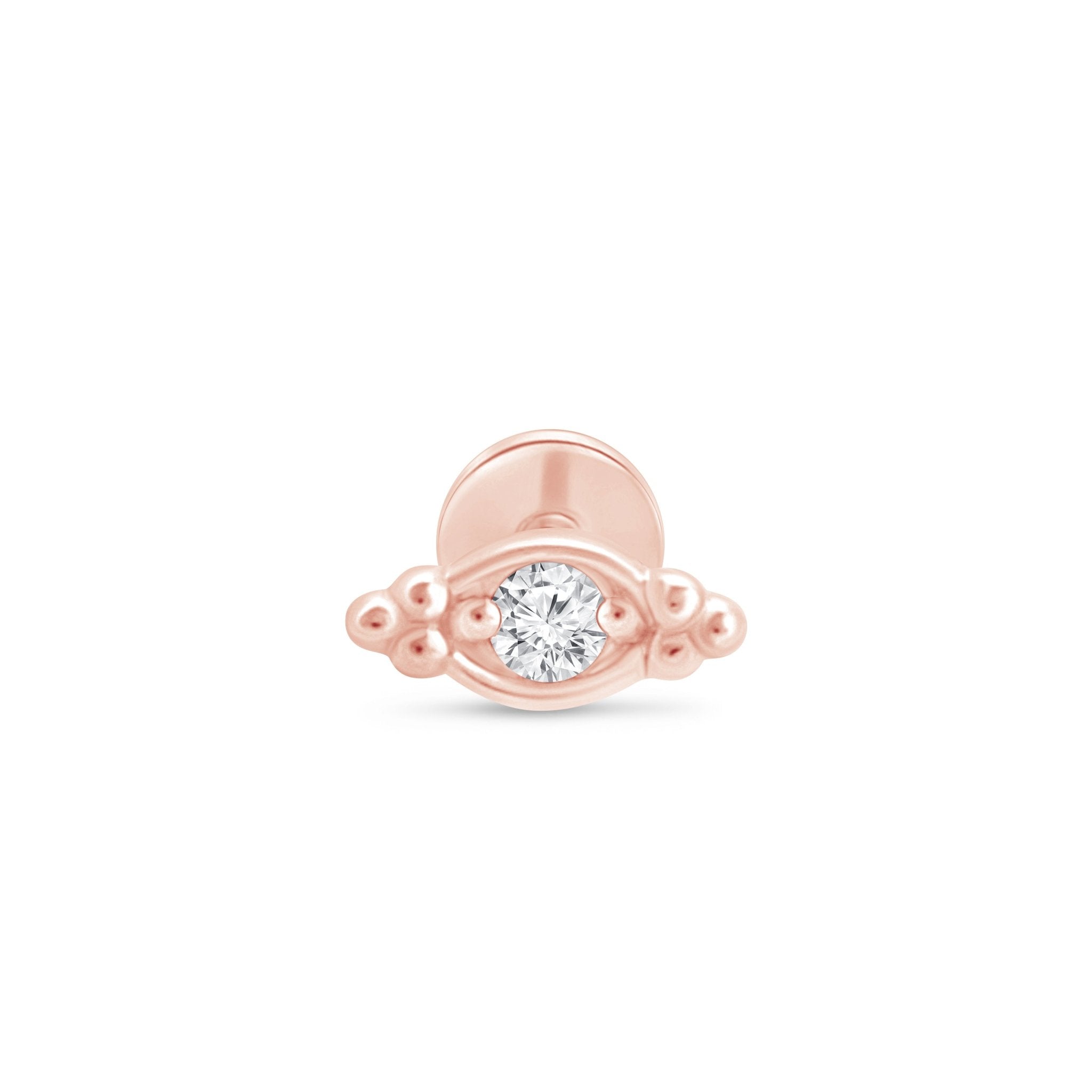14K Rose Gold Beaded Marquise Diamond Evil Eye Flat Back Stud Earrings for Women - Perfect for Everyday Wear, Protection Jewelry & Gift Giving