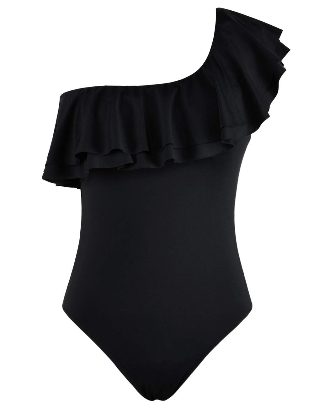 Hilor Women's One Shoulder Asymmetric One Piece Swimsuit with Ruffles - Sexy Beach Bathing Suit for Pool, Vacation & Summer Water Activities