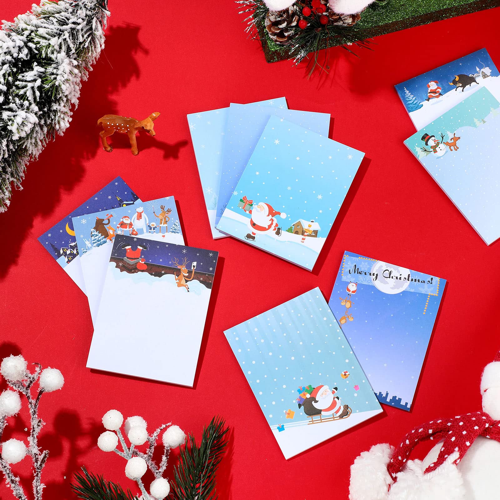 Marspark 12-Pack Funny Christmas Notepads - 3x4 Inch Santa & Snow Scene Sticky Notes - Holiday Memo Pads for Office, School, Gift Wrapping & Festive Decorations