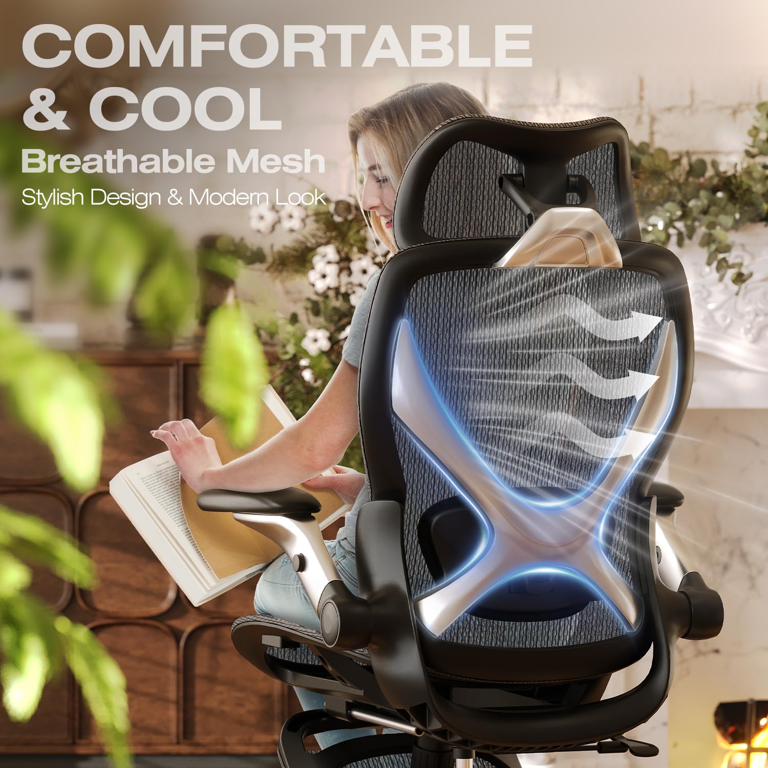 X100 Ergonomic Office Chair with Adjustable Footrest - High Back Mesh Computer Desk Chair with 5D Flip-Up Arms, 3D Lumbar Support & Headrest - Big and Tall Swivel Gaming Chair for Home Office & Workspace - Perfect for Long Hours of Work, Gaming, and Relaxation