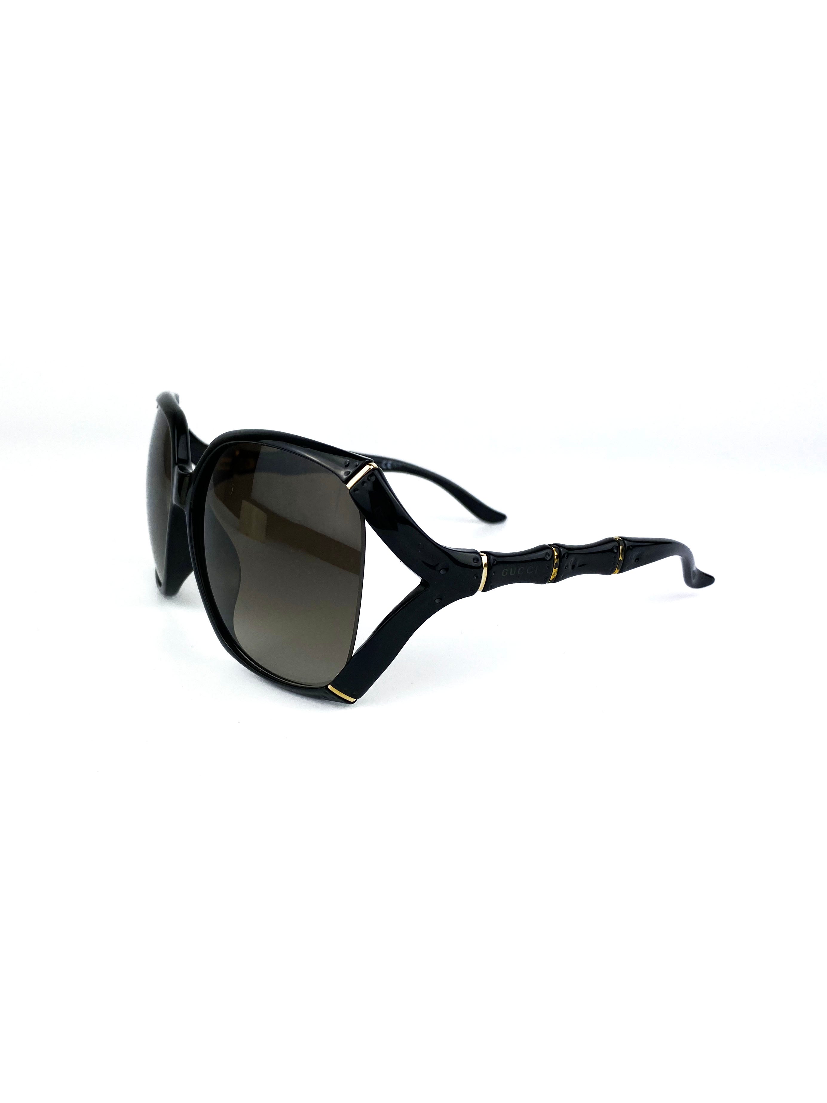 Gucci Black Bamboo Effect Oversized Sunglasses for Women - UV Protection Fashion Sunglasses for Outdoor, Beach & Driving