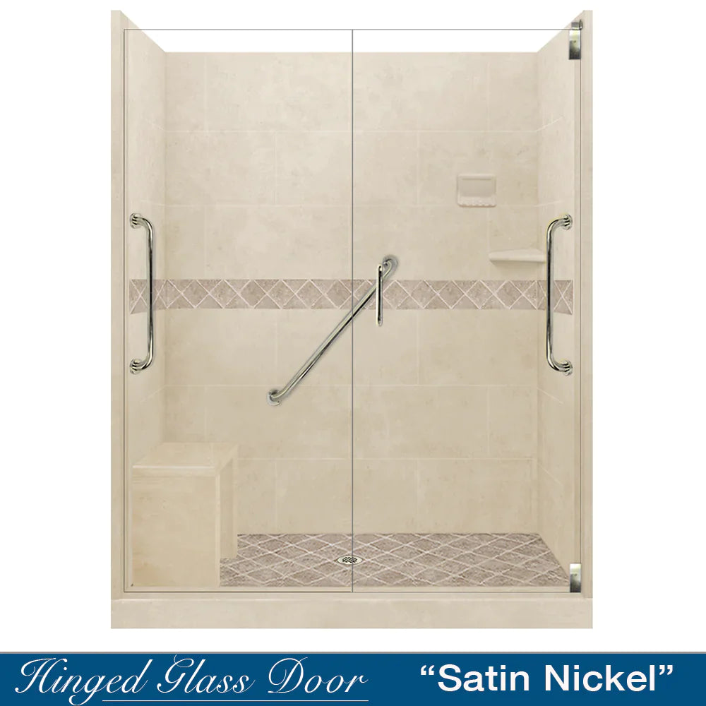 Freedom 60 Alcove Shower Kit - DIY Shower Remodel with Desert Sand Sistine Stone & Diamond Stone Accent | Includes Free Shampoo Niche | Easy Bathroom Upgrade for Home Renovation Projects