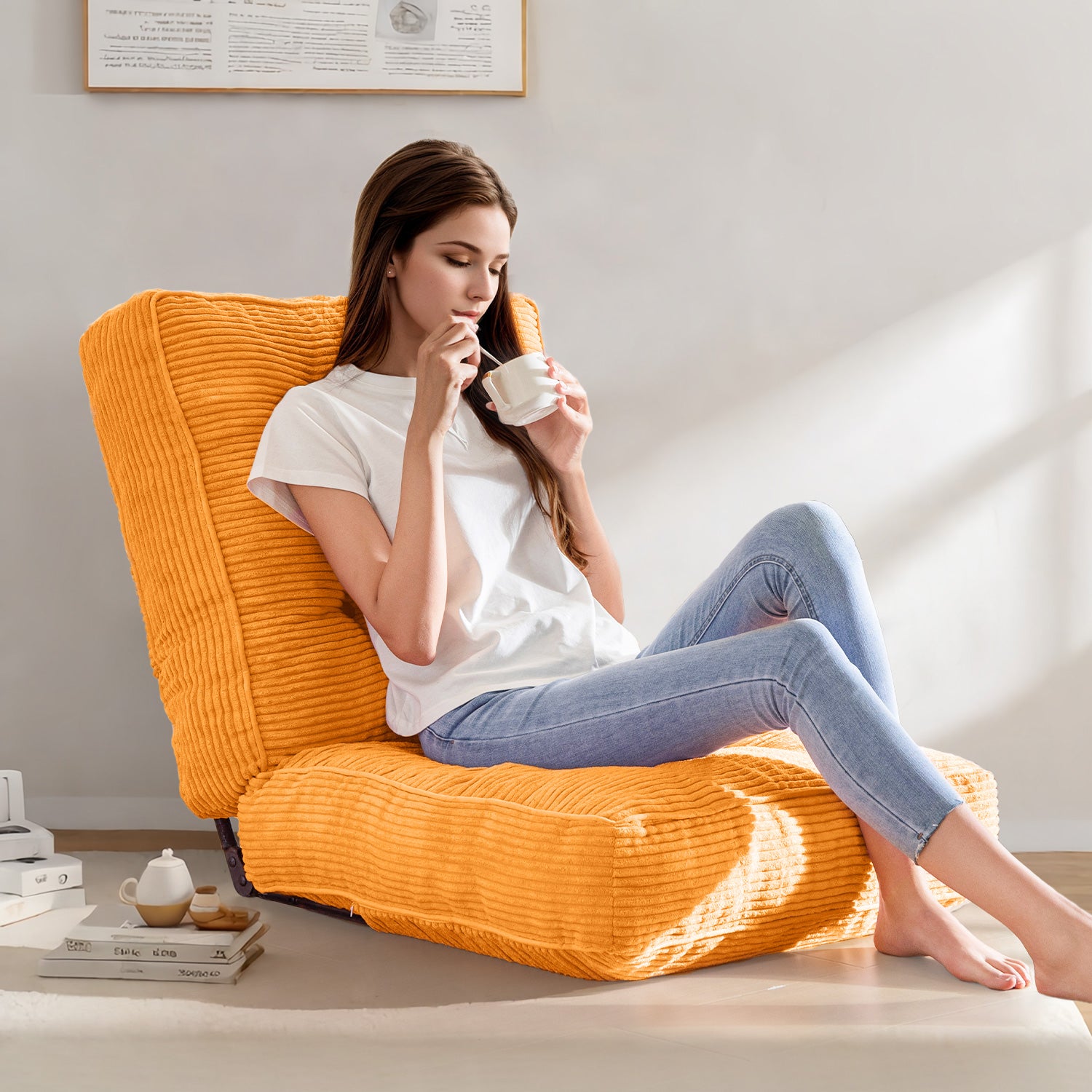 MAXYOYO Adjustable Floor Chair with Back Support - Ergonomic Gaming & Meditation Chair for Adults, Orange - Perfect for Gaming, Yoga, Reading & Relaxing at Home