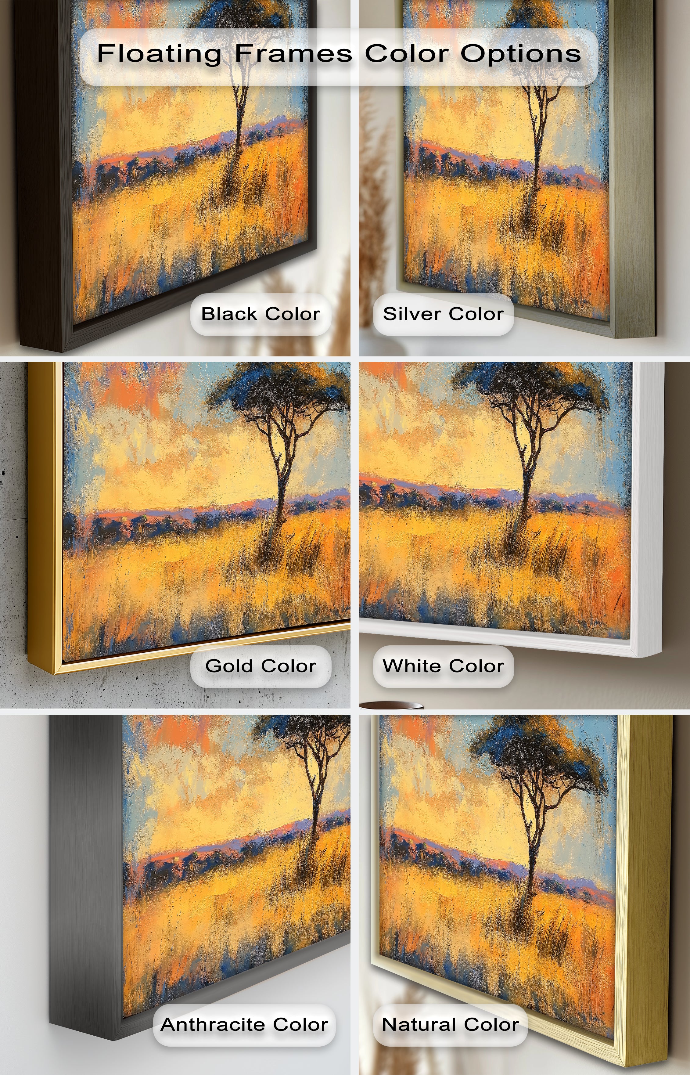 African Savannah Tree Wall Art - Handmade Landscape Oil Painting for Living Room & Bedroom Decor