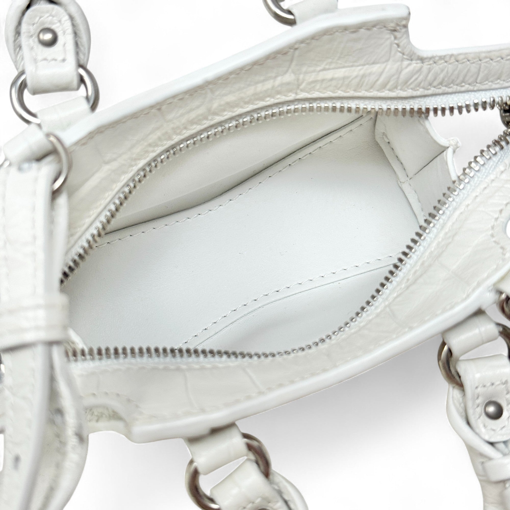 Balenciaga White Crocodile Embossed Nano City Bag - Stylish Mini Crossbody Purse for Women, Perfect for Parties, Dating & Daily Use