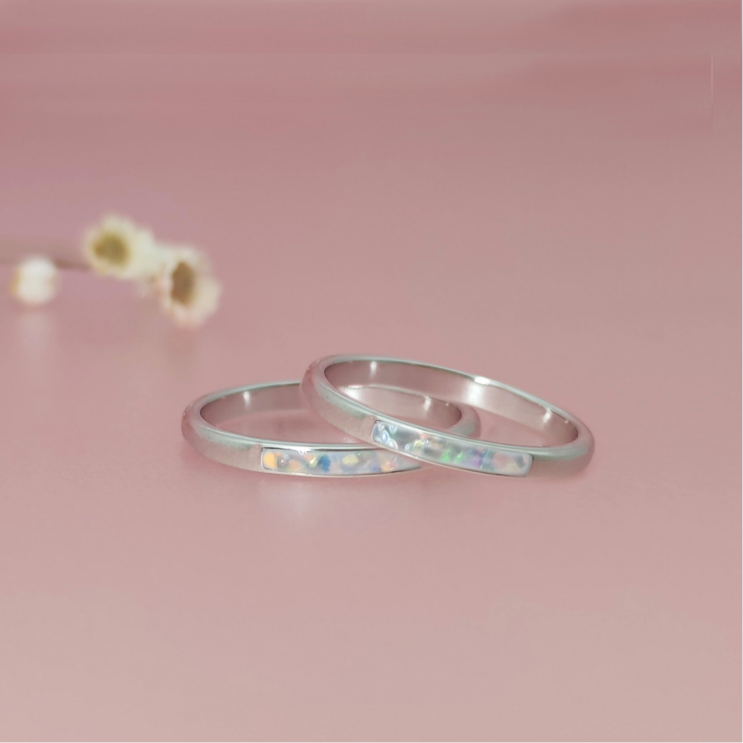 Solid Gold Birthstone Ashes Stackable Ring 2mm Wide - Memorial Jewelry for Loved Ones, Stackable Wedding Band, Anniversary Gift for Her - Perfect for Remembrance, Everyday Wear & Special Occasions