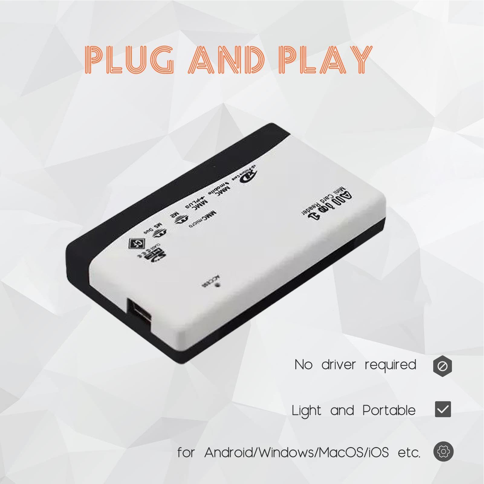 Multi-Port USB 2.0 Memory Card Reader - Compact Flash/SD/MMC Reader for Cameras, Laptops & PCs | Plug & Play | Portable Data Transfer Solution for Photographers & Professionals