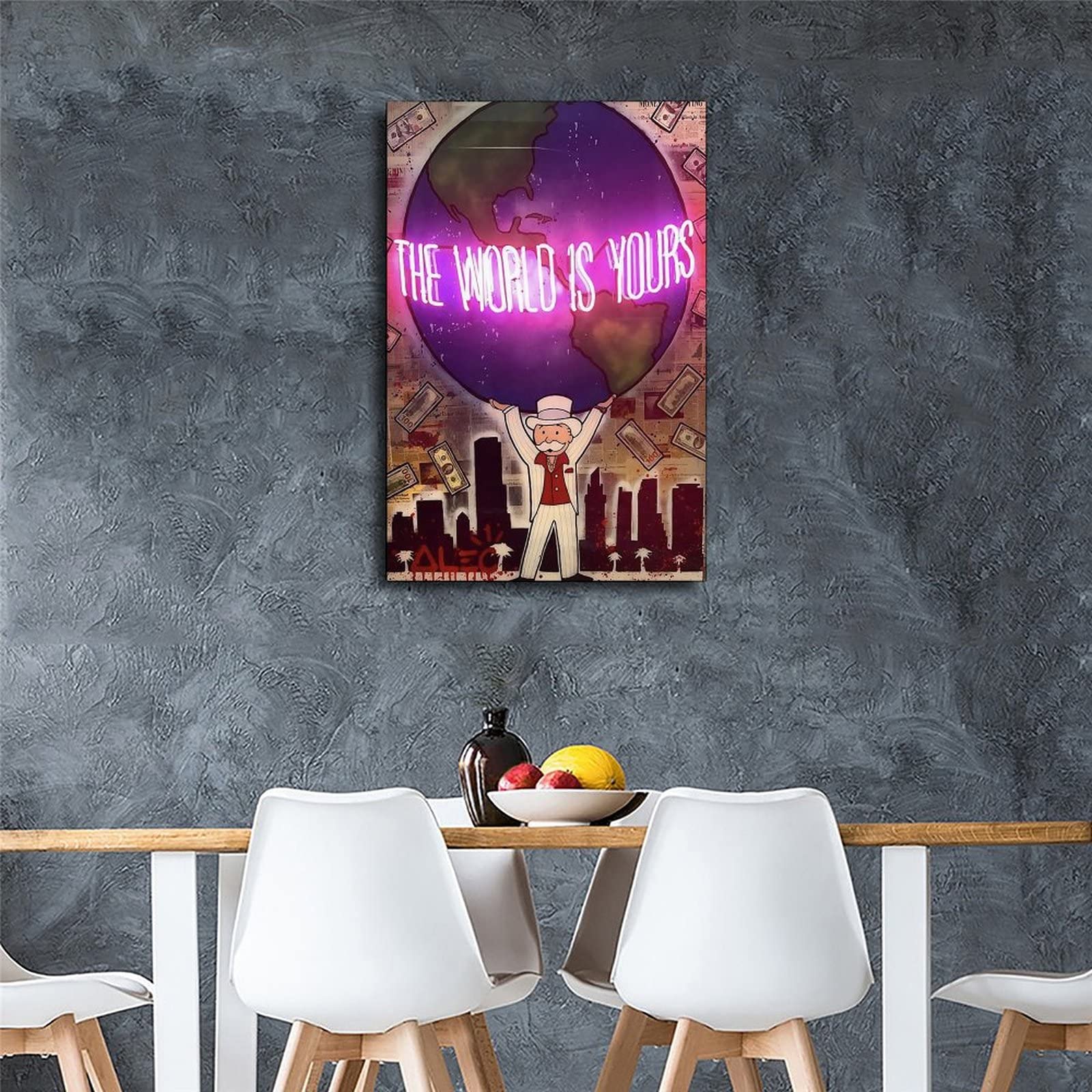 Premium Alec-Monopolys 'The World Is Yours' Canvas Wall Art - 12x18 Inch (30x45cm) Modern Home Decor for Living Room, Bedroom & Office - Perfect Gift for Travel Lovers & Inspirational Space Decor