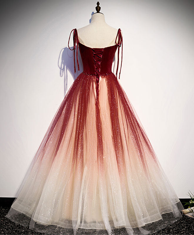 Elegant Burgundy Sweetheart Neckline Tulle Long Prom Dress for Women - Perfect for Evening Gala, Homecoming Dance & Formal Events