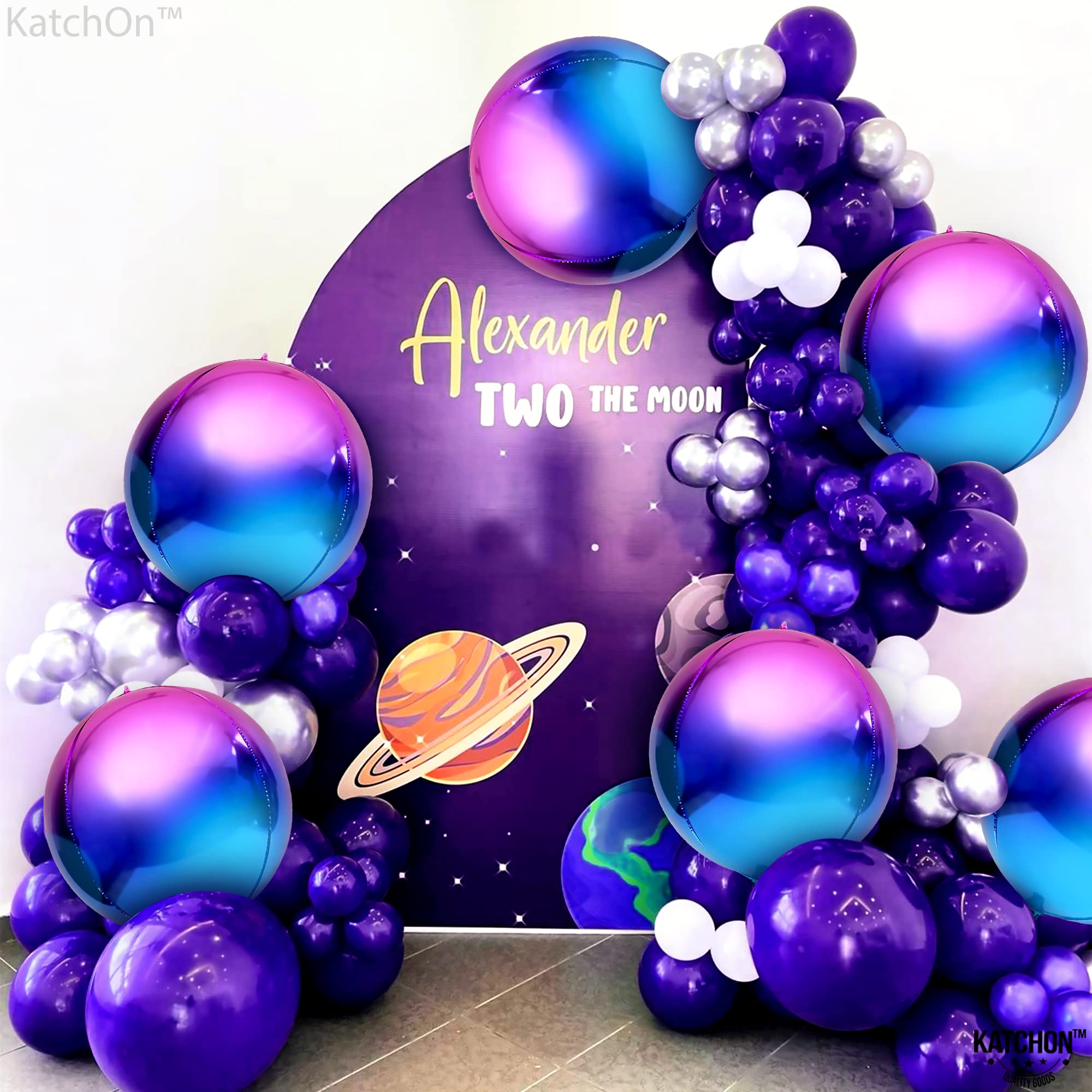 Katchon 22 Inch Purple Galaxy Balloons - Pack of 12 | Metallic & Iridescent Party Balloons for Galaxy Themed Decor | Perfect for Birthday Parties, Baby Showers & Space-Themed Events