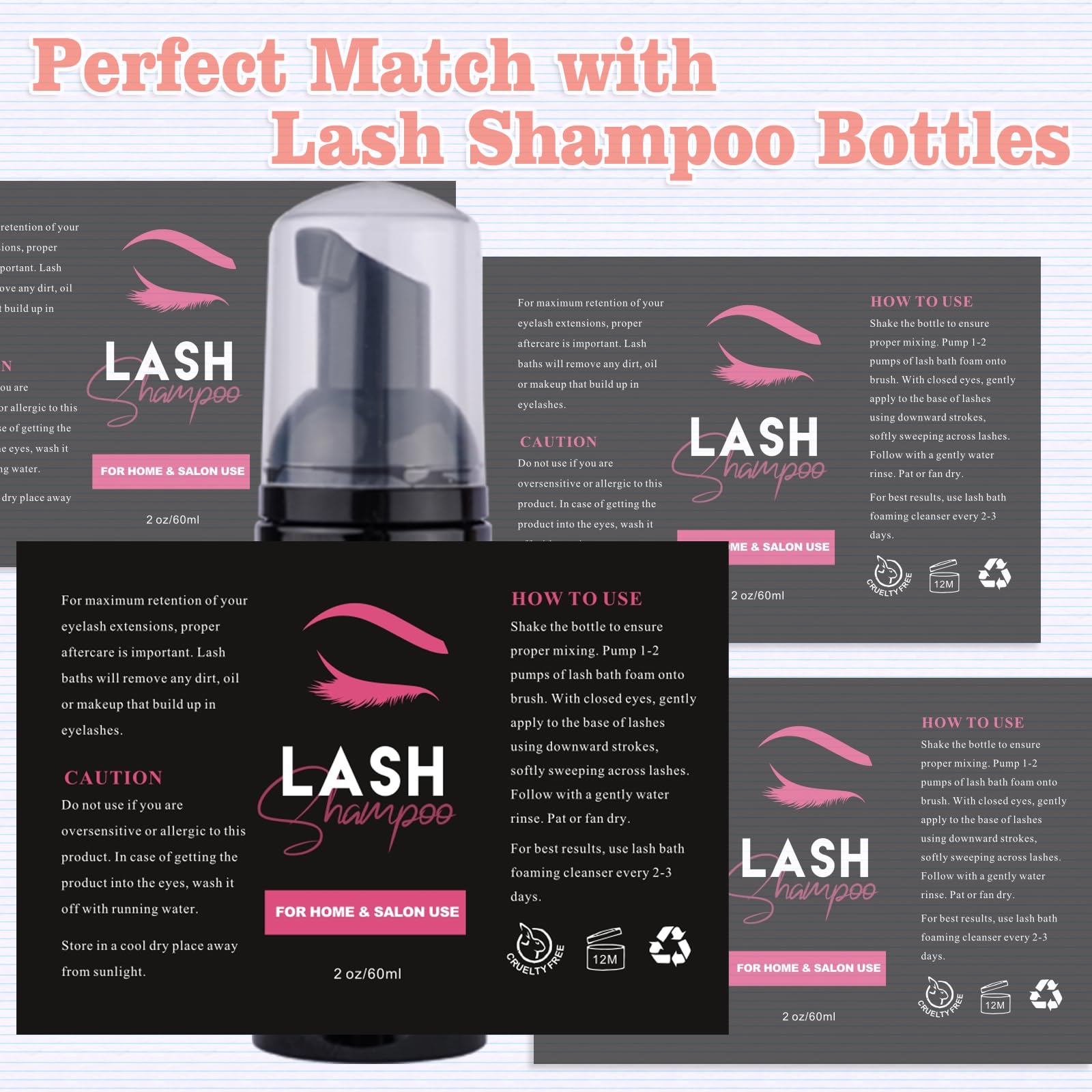 50PCS Eyelash Extension Shampoo Labels - Waterproof Stickers for Foam Pump Bottles, Personalized Lash Bath Wash Stickers (Style A) - Perfect for Salon Professionals & DIY Lash Care at Home