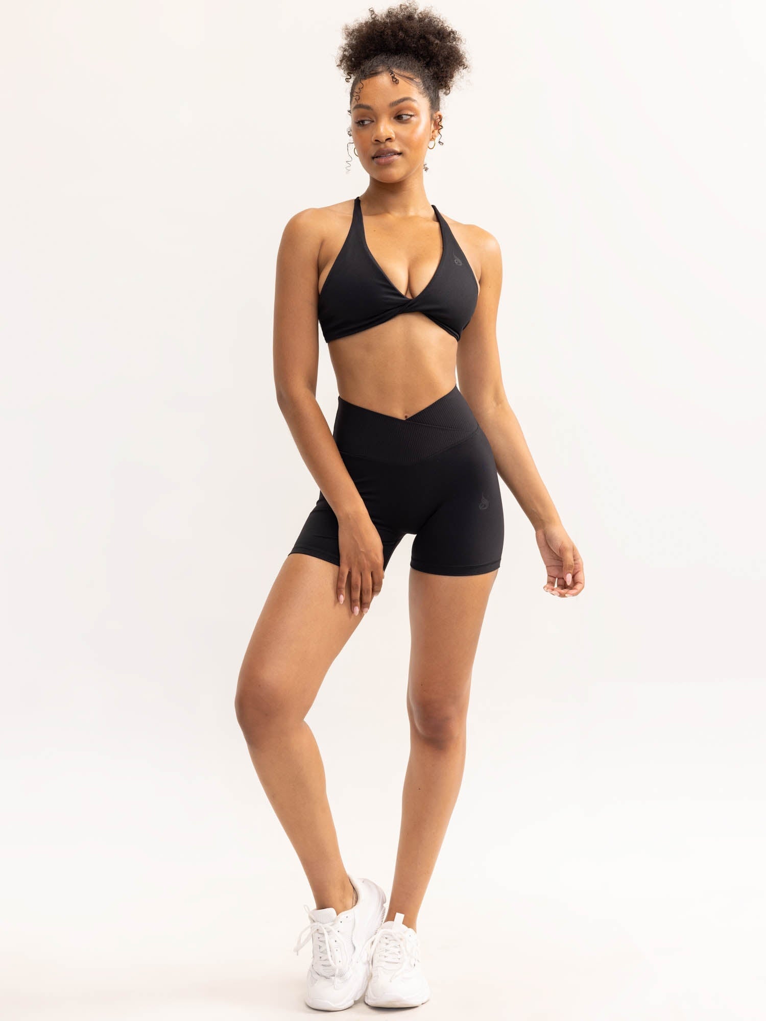 Activate Cross Over Scrunch Shorts for Women - High Waisted Workout Shorts with Side Pockets - Black - Perfect for Yoga, Running & Gym