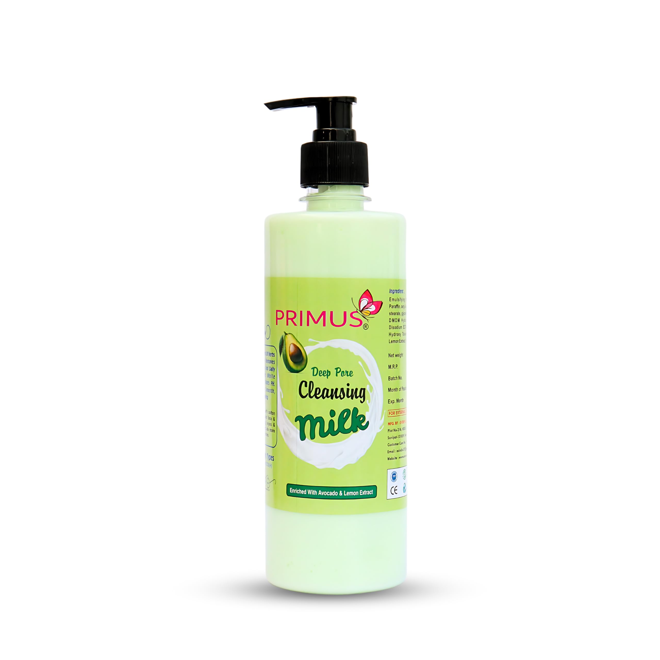 Primus Avocado Cleansing Milk with Avocado & Lemon Extracts - Gentle Facial Cleanser & Makeup Remover for All Skin Types (500ml) | Deep Cleansing, Hydrating & Refreshing | Perfect for Daily Skincare Routine & Travel
