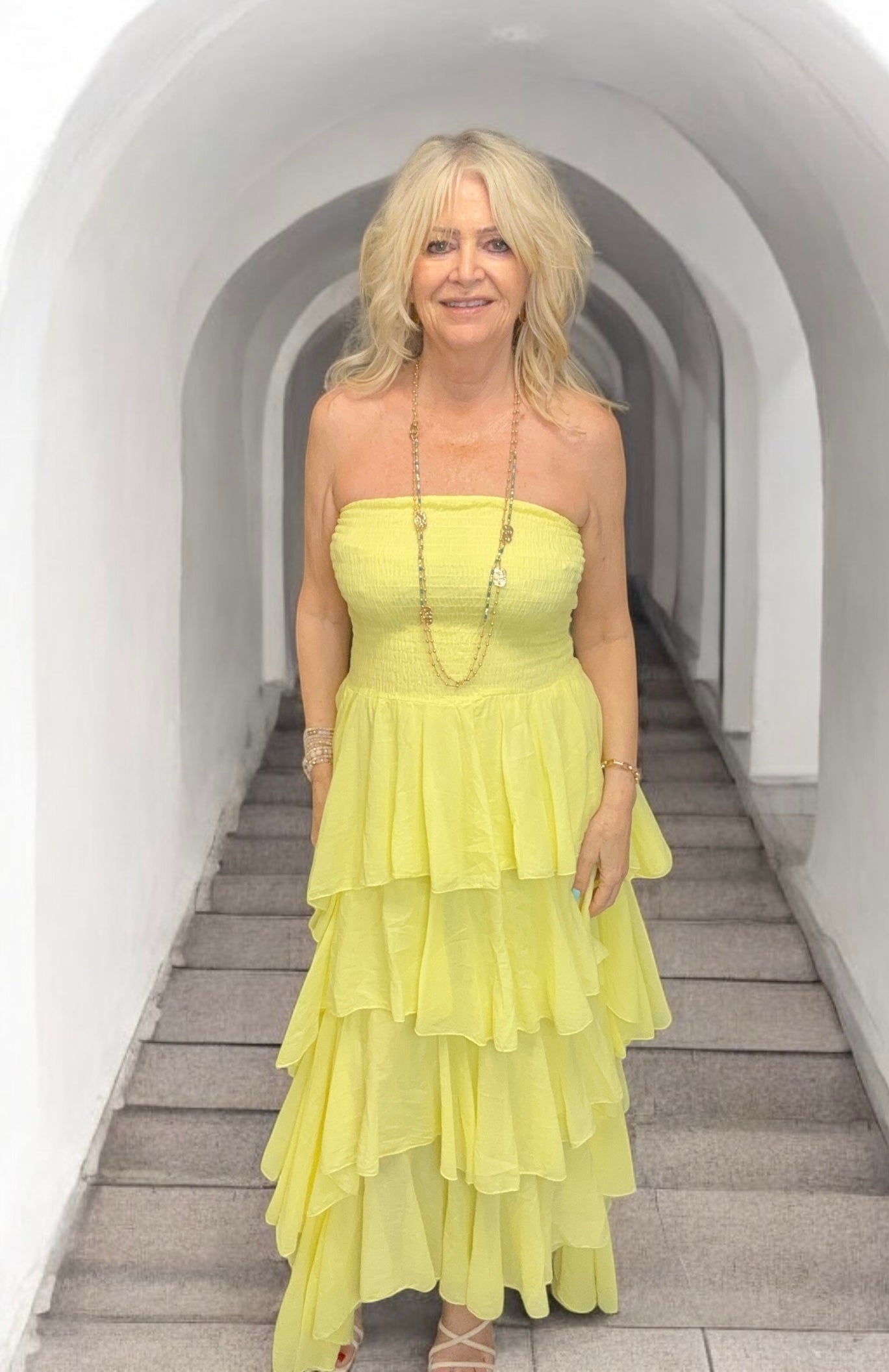 Rosita Ruffle Maxi Dress - Flowy Lemon Yellow Summer Dress for Women | Beach Wedding, Vacation, Party Wear