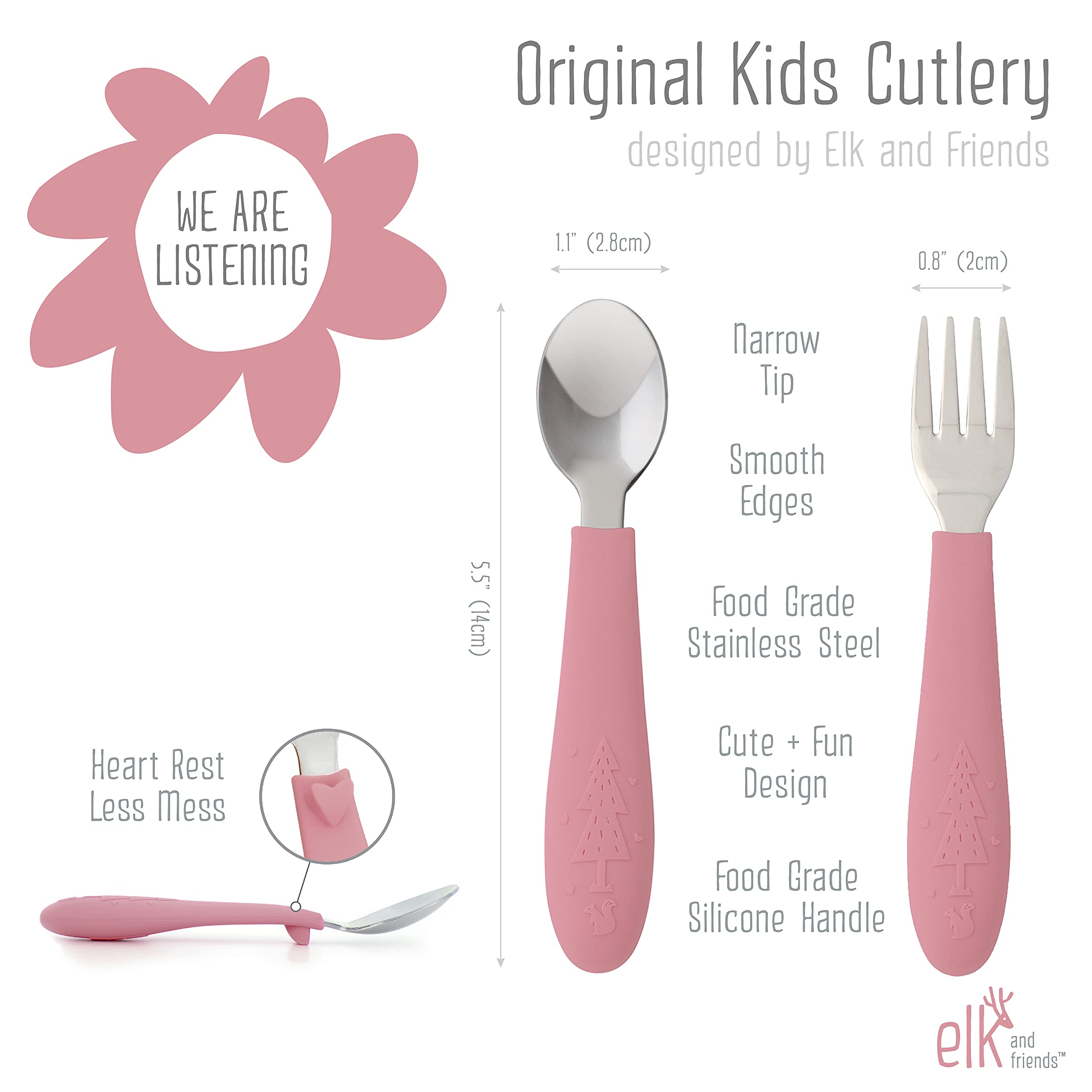 Elk and Friends Silicone Suction Plate for Babies & Toddlers with Stainless Steel Silverware Set | 3-Pack Divided Baby Plate with Strong Suction Base | Includes Forks & Spoons | Perfect for Home, Travel & Daycare Use